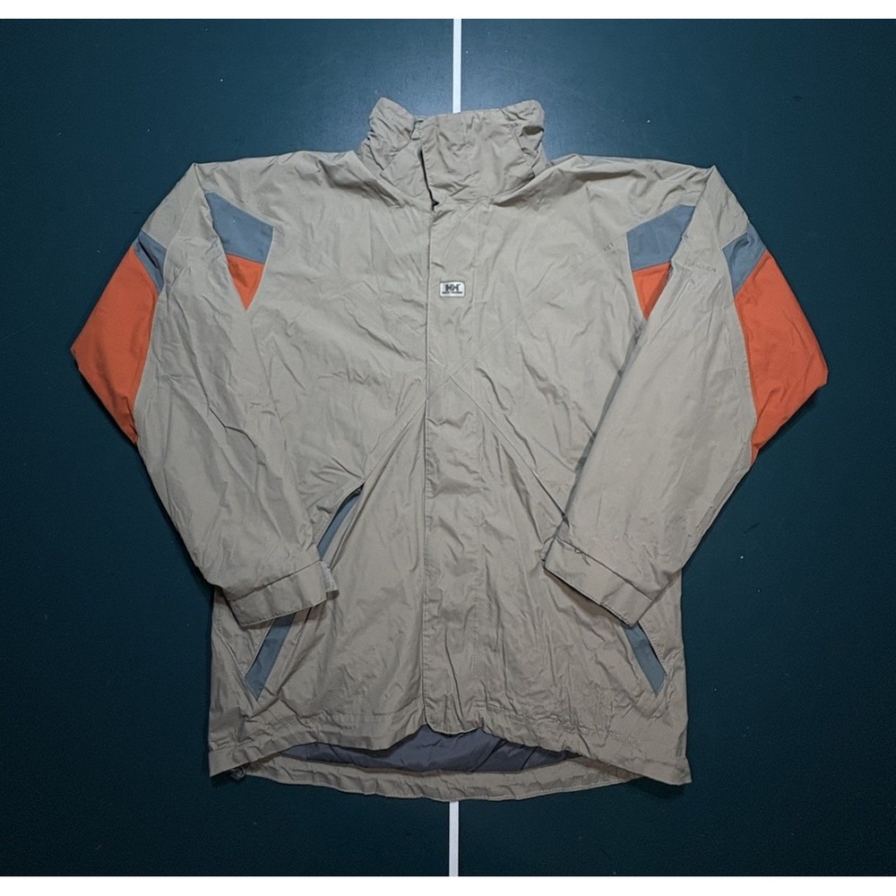 Vintage‎ Helly Hansen Tech Ski Rain Jacket Mens Small Beige Orange HellyTech